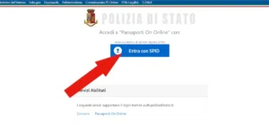 Schermata di accesso con SPID al servizio passaporti online della polizia di stato.