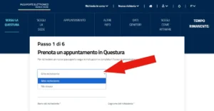 Screenshot del primo passaggio della compilazione della richiesta per il passaporto online dove inserire i dati del richiedente.