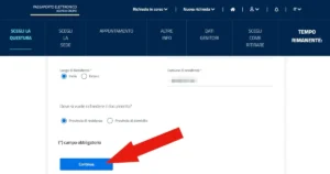 Screenshot della seconda parte con le informazioni del richiedente del passaporto.