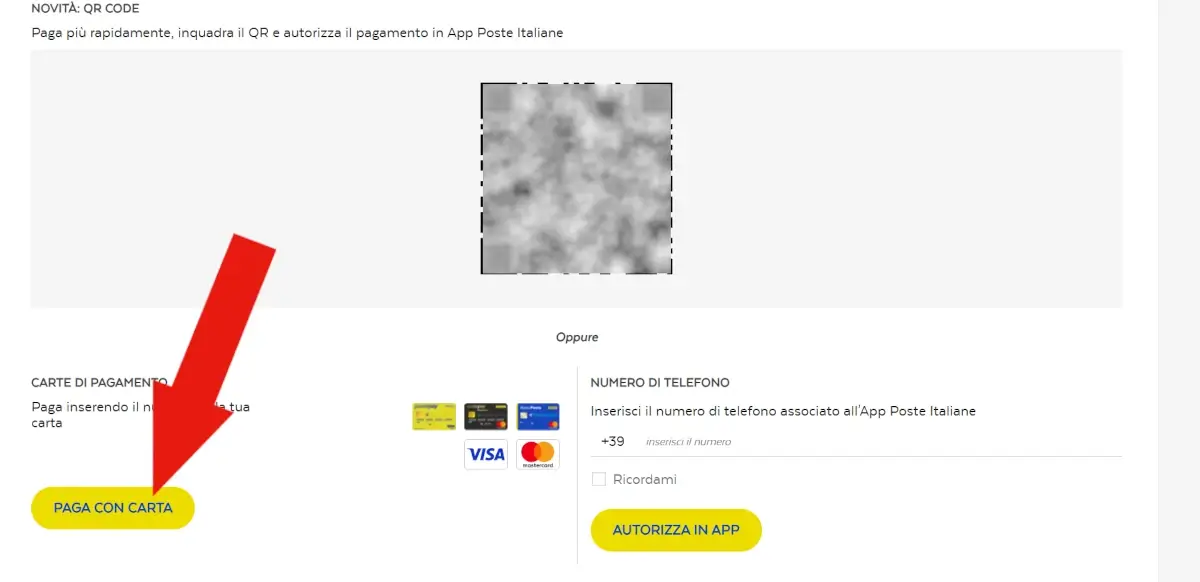 Screenshot della pagina per la scelta del metodo di pagamento per il rinnovo dello SPID tramite il sito di PosteID.