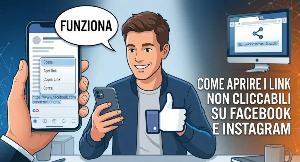 Immagine in evidenza della guida che spiega come aprire i link non cliccabili su Facebook e Instagram.
