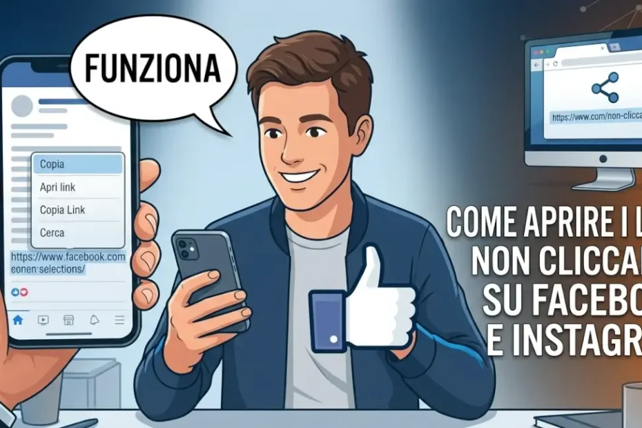 Immagine in evidenza della guida che spiega come aprire i link non cliccabili su Facebook e Instagram.