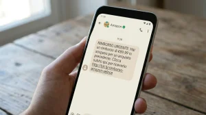 Esempio di SMS truffa che imita Amazon e invita a sbloccare un rimborso in sospeso tramite link che ruba i dati.
