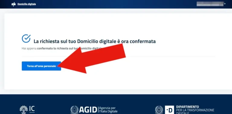 Screenshot della conferma dopo aver cliccato il link ricevuto alla PEC.