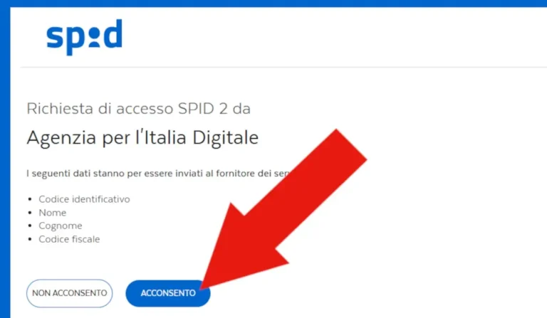 Screenshot della schermata di consenso all'utilizzo dei dati indicati da parte del sito INAD.