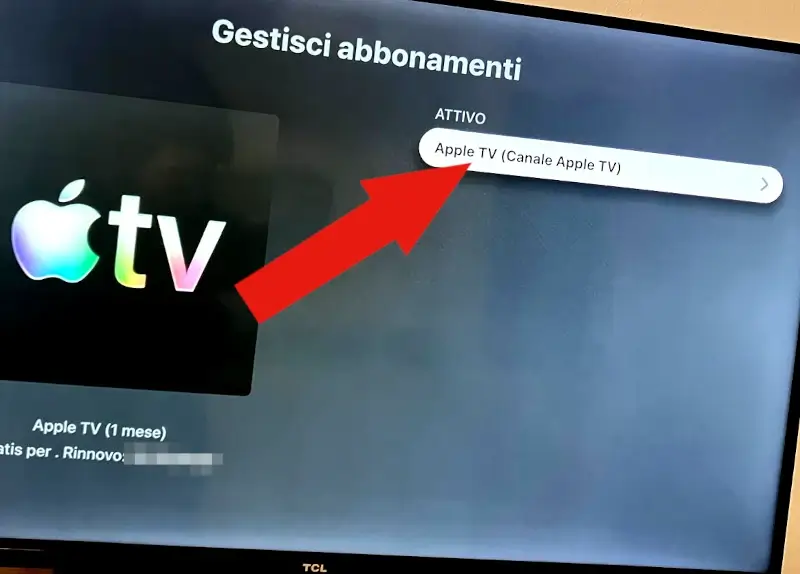 Foto della sezione dell'app Apple TV dove selezionare l'abbonamento attivo da gestire.