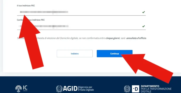 Screenshot della pagina del portale INAD dove inserire la PEC da usare come domicilio digitale.