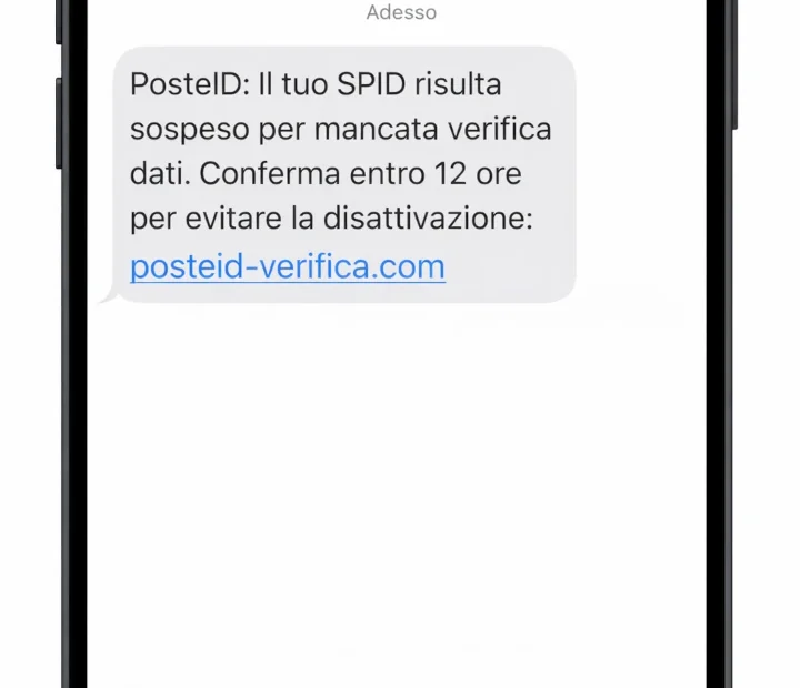 Immagine generata artificialmente del SMS ricevuto da molti utenti che imita PosteID e invita a cliccare un link per riattivare lo SPID.
